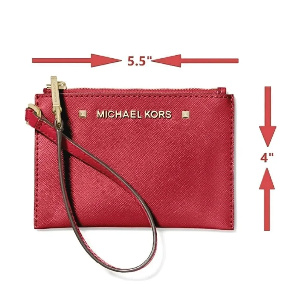 New! MICHAEL KORS Karla Red Leather Small Wristlet With Gift Box